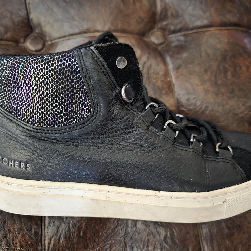 Skechers Black Leather High-Top Sneakers